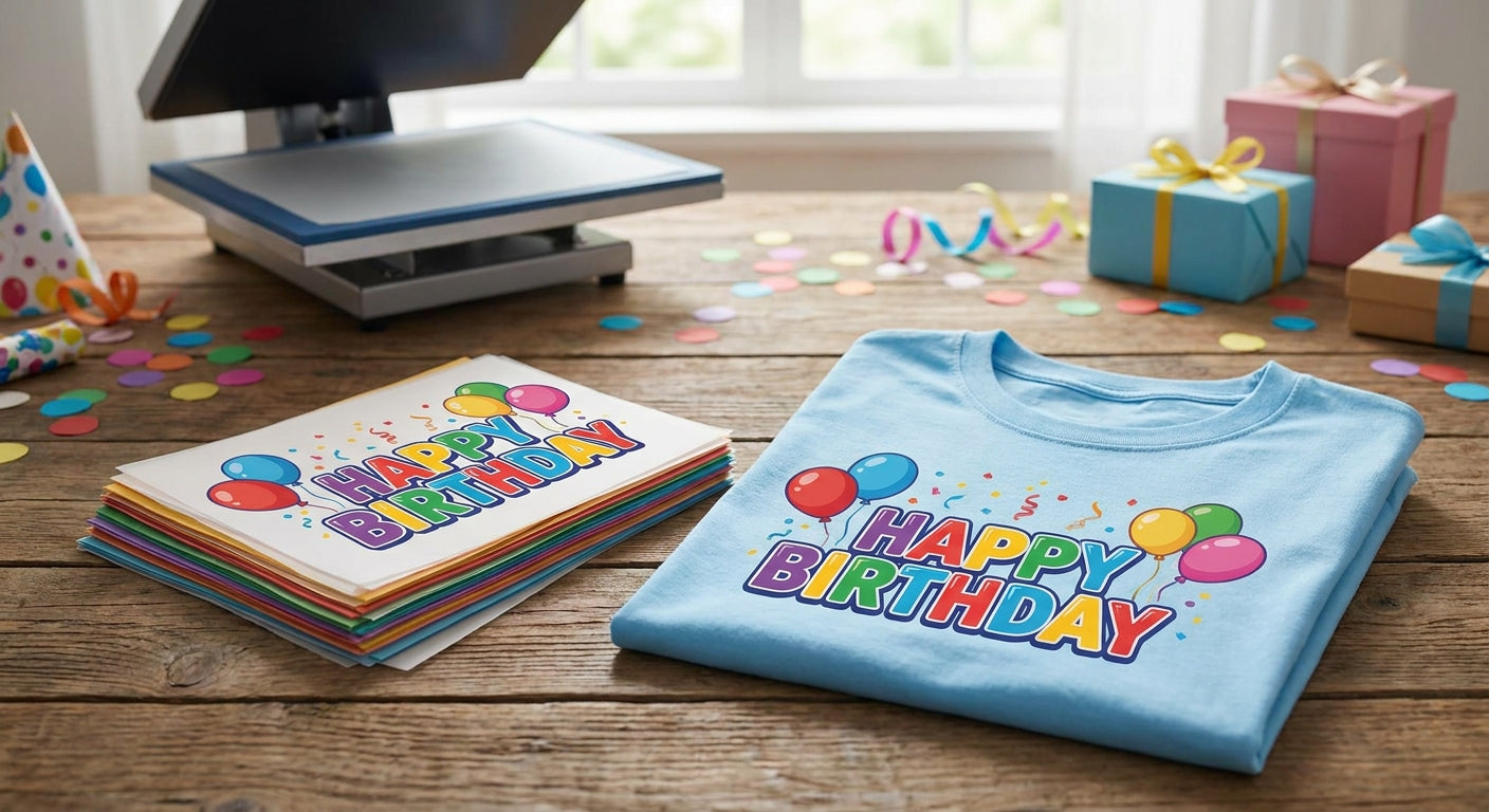 Custom DTF transfers for birthday party shirts