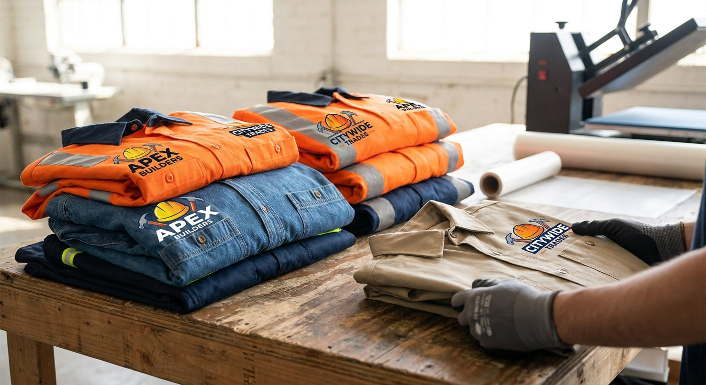 Custom DTF transfers for construction and trade uniforms