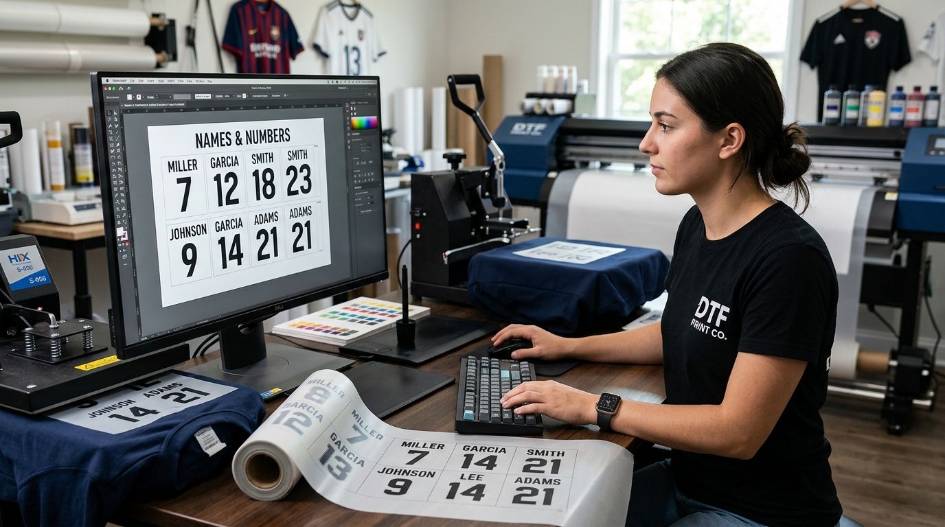 How to add names and numbers to DTF gang sheets for rosters